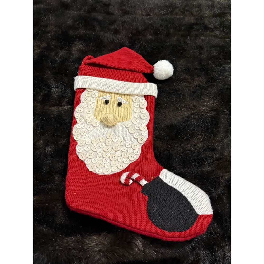 Christmas fabric sweater button Santa face stocking 3-d